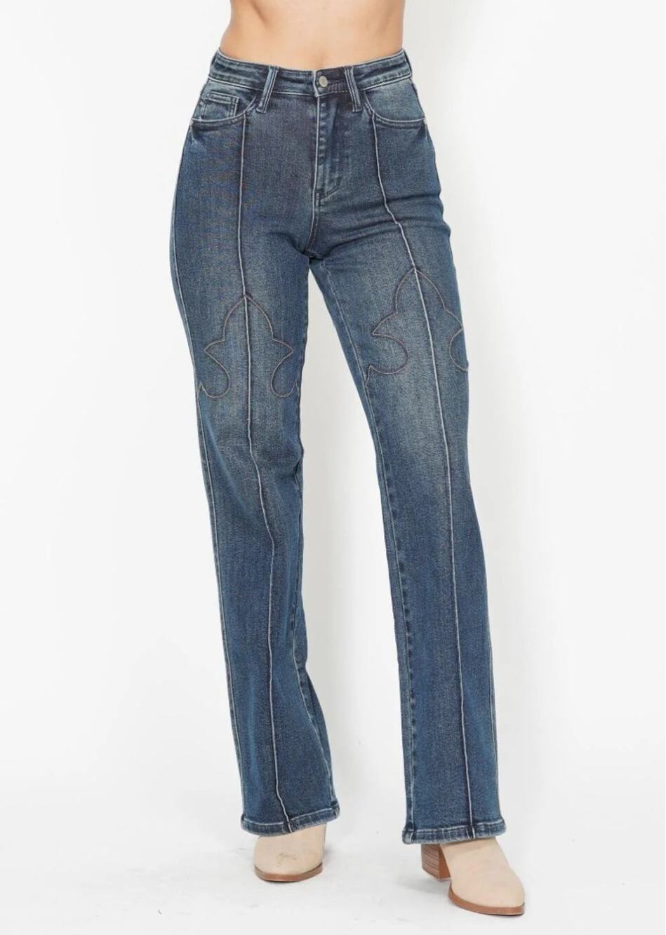 Judy Blue High Waist Western Seam Detail Straight Denim Jeans Women's Size 28/7
